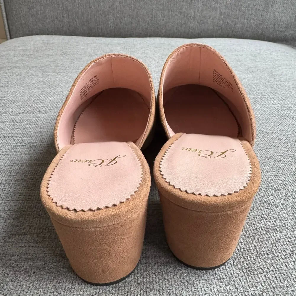 J Crew Ashen Brown Suede High Block-Heel Mules Clogs Shoes Women's Sz 6